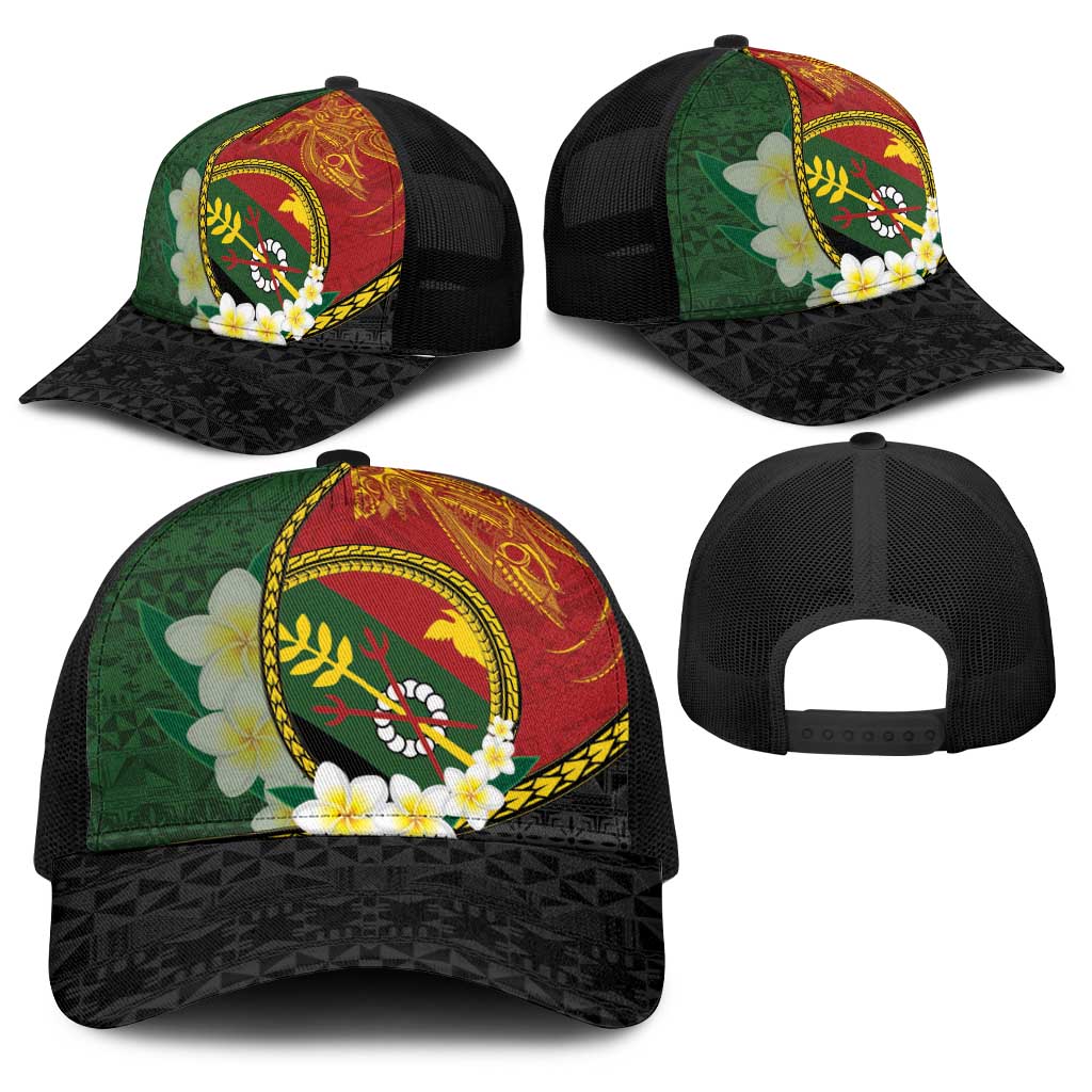PNG Simbu Provins Baseball Net Cap Papua New Guinea Plumeria Melanesian Pattern - Polynesian Pride