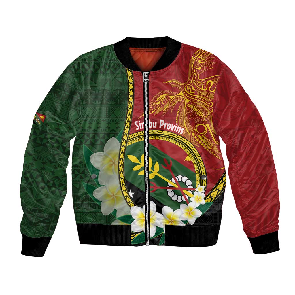 Personalised PNG Simbu Provins Bomber Jacket Papua New Guinea Plumeria Melanesian Pattern LT14 Unisex Green - Polynesian Pride