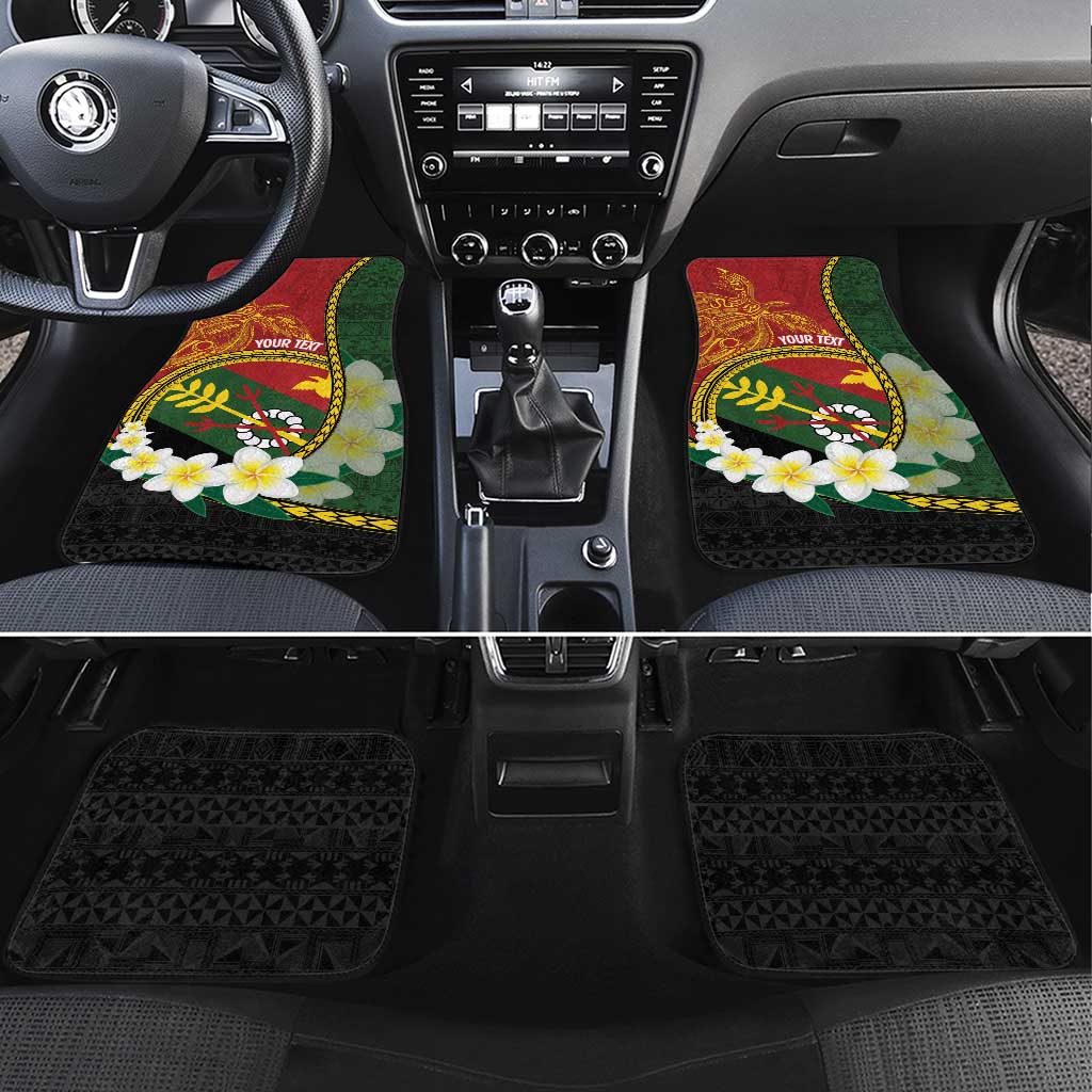 Personalised PNG Simbu Provins Car Mats Papua New Guinea Plumeria Melanesian Pattern LT14 Set 4pcs Green - Polynesian Pride