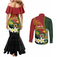 Personalised PNG Simbu Provins Couples Matching Mermaid Dress and Long Sleeve Button Shirt Papua New Guinea Plumeria Melanesian Pattern LT14 - Polynesian Pride