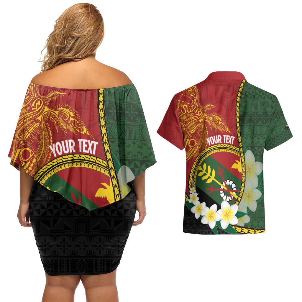 Personalised PNG Simbu Provins Couples Matching Off Shoulder Short Dress and Hawaiian Shirt Papua New Guinea Plumeria Melanesian Pattern LT14 - Polynesian Pride
