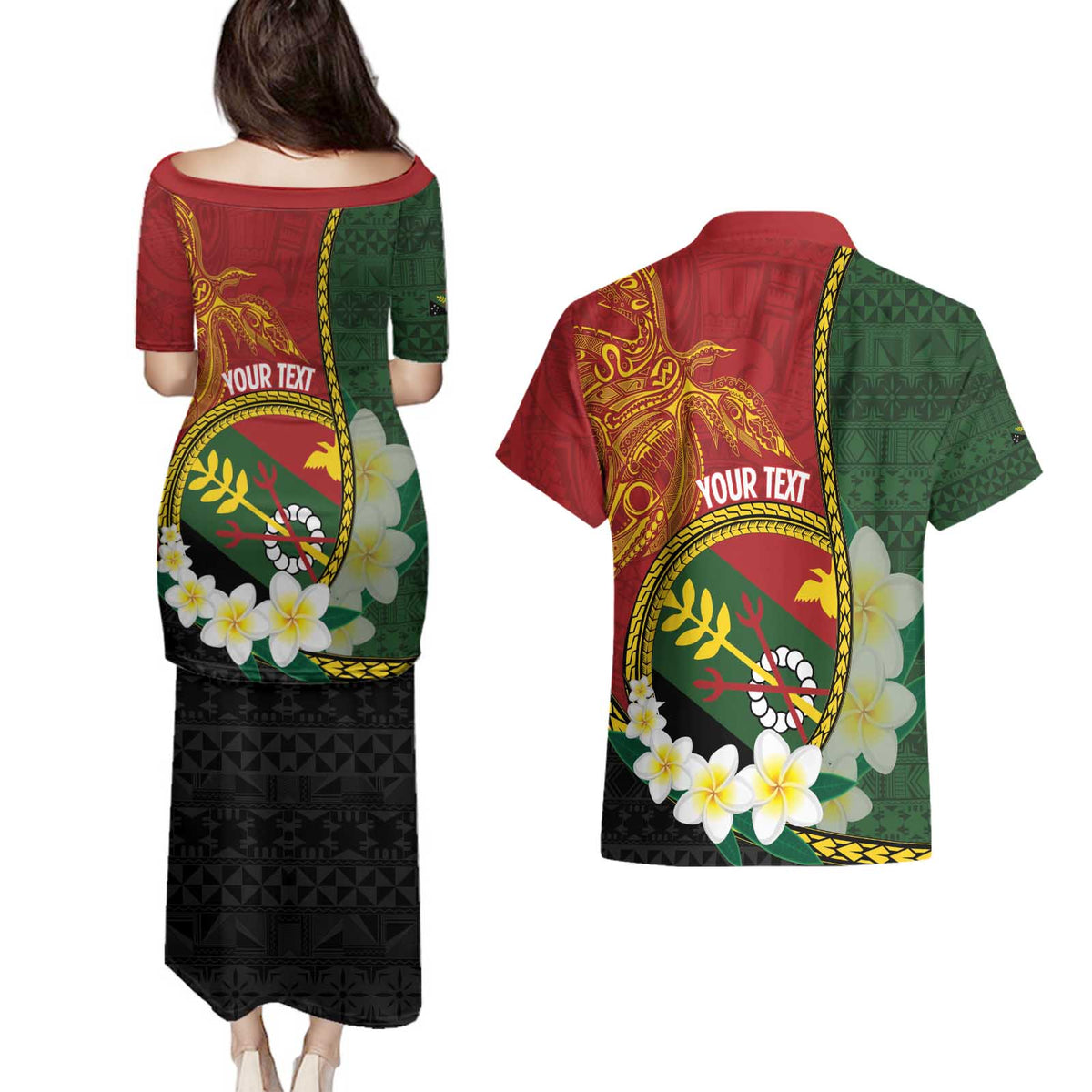 Personalised PNG Simbu Provins Couples Matching Puletasi and Hawaiian Shirt Papua New Guinea Plumeria Melanesian Pattern LT14 - Polynesian Pride