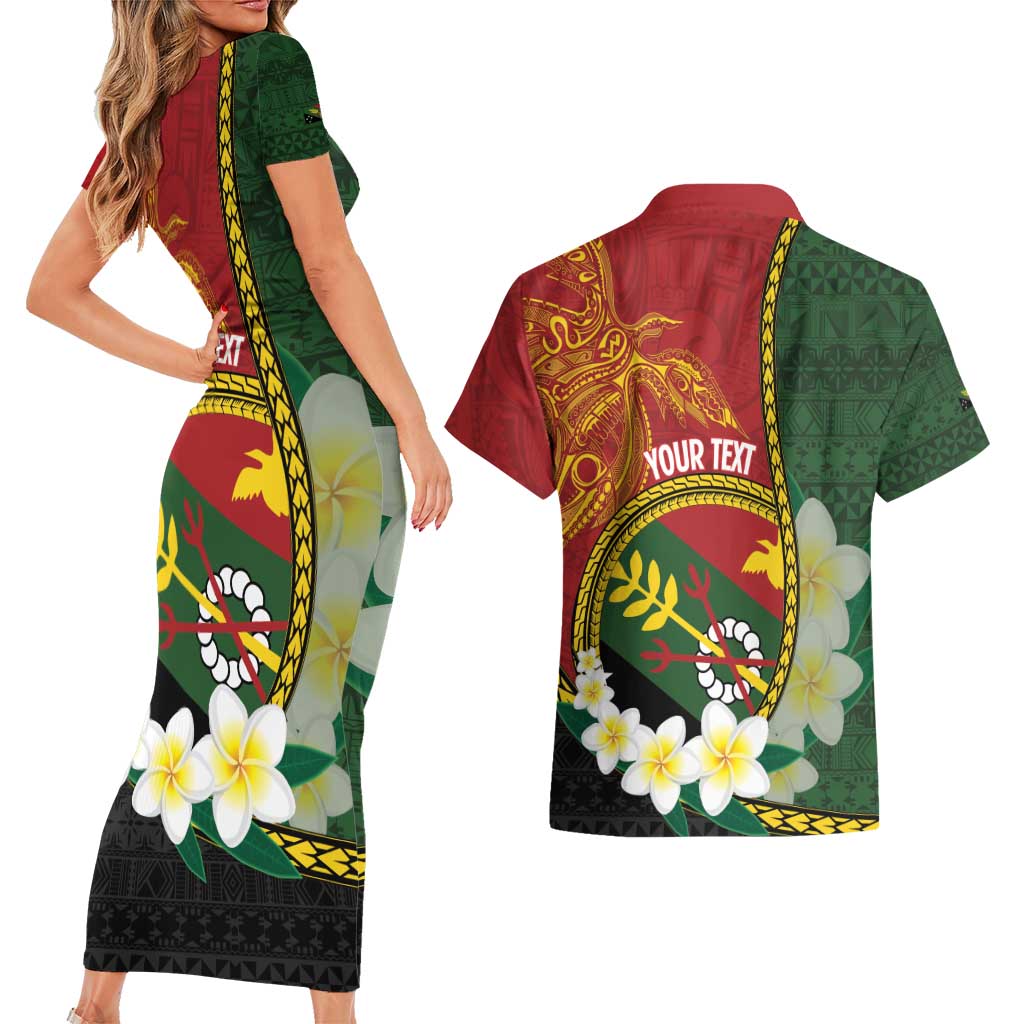 Personalised PNG Simbu Provins Couples Matching Short Sleeve Bodycon Dress and Hawaiian Shirt Papua New Guinea Plumeria Melanesian Pattern LT14 - Polynesian Pride