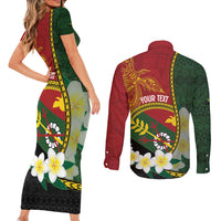 Personalised PNG Simbu Provins Couples Matching Short Sleeve Bodycon Dress and Long Sleeve Button Shirt Papua New Guinea Plumeria Melanesian Pattern LT14 - Polynesian Pride