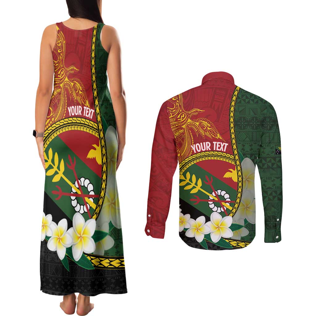 Personalised PNG Simbu Provins Couples Matching Tank Maxi Dress and Long Sleeve Button Shirt Papua New Guinea Plumeria Melanesian Pattern LT14 - Polynesian Pride