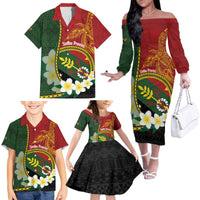 Personalised PNG Simbu Provins Family Matching Off The Shoulder Long Sleeve Dress and Hawaiian Shirt Papua New Guinea Plumeria Melanesian Pattern LT14 - Polynesian Pride