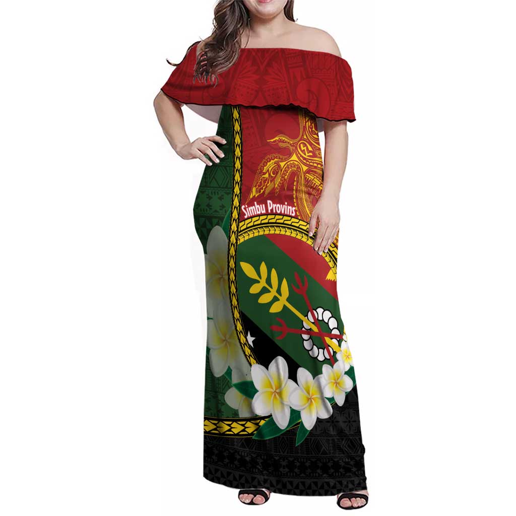 Personalised PNG Simbu Provins Family Matching Off Shoulder Maxi Dress and Hawaiian Shirt Papua New Guinea Plumeria Melanesian Pattern LT14 Mom's Dress Green - Polynesian Pride