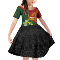 Personalised PNG Simbu Provins Family Matching Off Shoulder Short Dress and Hawaiian Shirt Papua New Guinea Plumeria Melanesian Pattern LT14 Daughter's Dress Green - Polynesian Pride