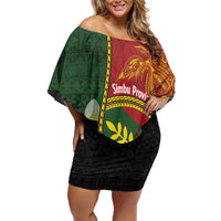 Personalised PNG Simbu Provins Family Matching Off Shoulder Short Dress and Hawaiian Shirt Papua New Guinea Plumeria Melanesian Pattern LT14 Mom's Dress Green - Polynesian Pride