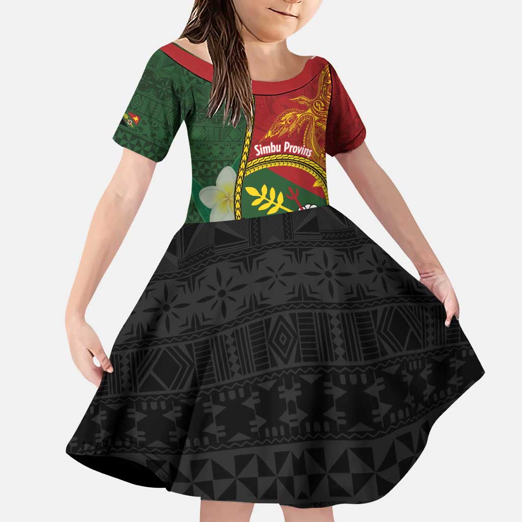Personalised PNG Simbu Provins Family Matching Puletasi and Hawaiian Shirt Papua New Guinea Plumeria Melanesian Pattern LT14 Daughter's Dress Green - Polynesian Pride