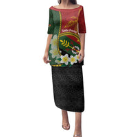Personalised PNG Simbu Provins Family Matching Puletasi and Hawaiian Shirt Papua New Guinea Plumeria Melanesian Pattern LT14 Mom's Dress Green - Polynesian Pride