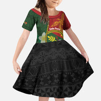Personalised PNG Simbu Provins Family Matching Short Sleeve Bodycon Dress and Hawaiian Shirt Papua New Guinea Plumeria Melanesian Pattern LT14 Daughter's Dress Green - Polynesian Pride