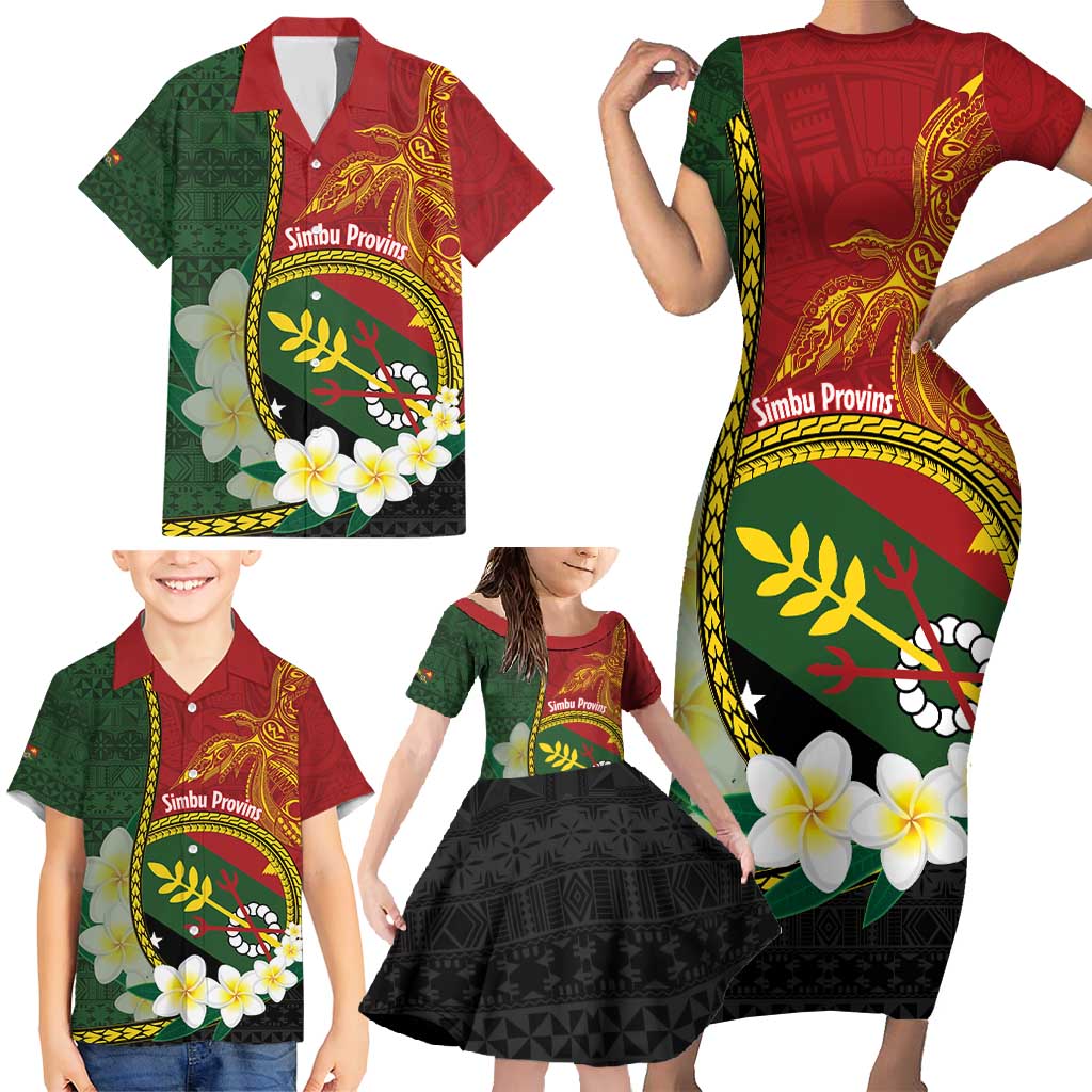 Personalised PNG Simbu Provins Family Matching Short Sleeve Bodycon Dress and Hawaiian Shirt Papua New Guinea Plumeria Melanesian Pattern LT14 - Polynesian Pride