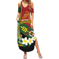 Personalised PNG Simbu Provins Family Matching Summer Maxi Dress and Hawaiian Shirt Papua New Guinea Plumeria Melanesian Pattern LT14 Mom's Dress Green - Polynesian Pride