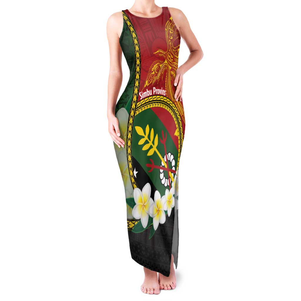 Personalised PNG Simbu Provins Family Matching Tank Maxi Dress and Hawaiian Shirt Papua New Guinea Plumeria Melanesian Pattern LT14 Mom's Dress Green - Polynesian Pride