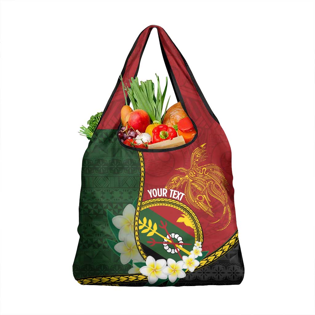Personalised PNG Simbu Provins Grocery Bag Papua New Guinea Plumeria Melanesian Pattern LT14 1-pack One Size Green - Polynesian Pride