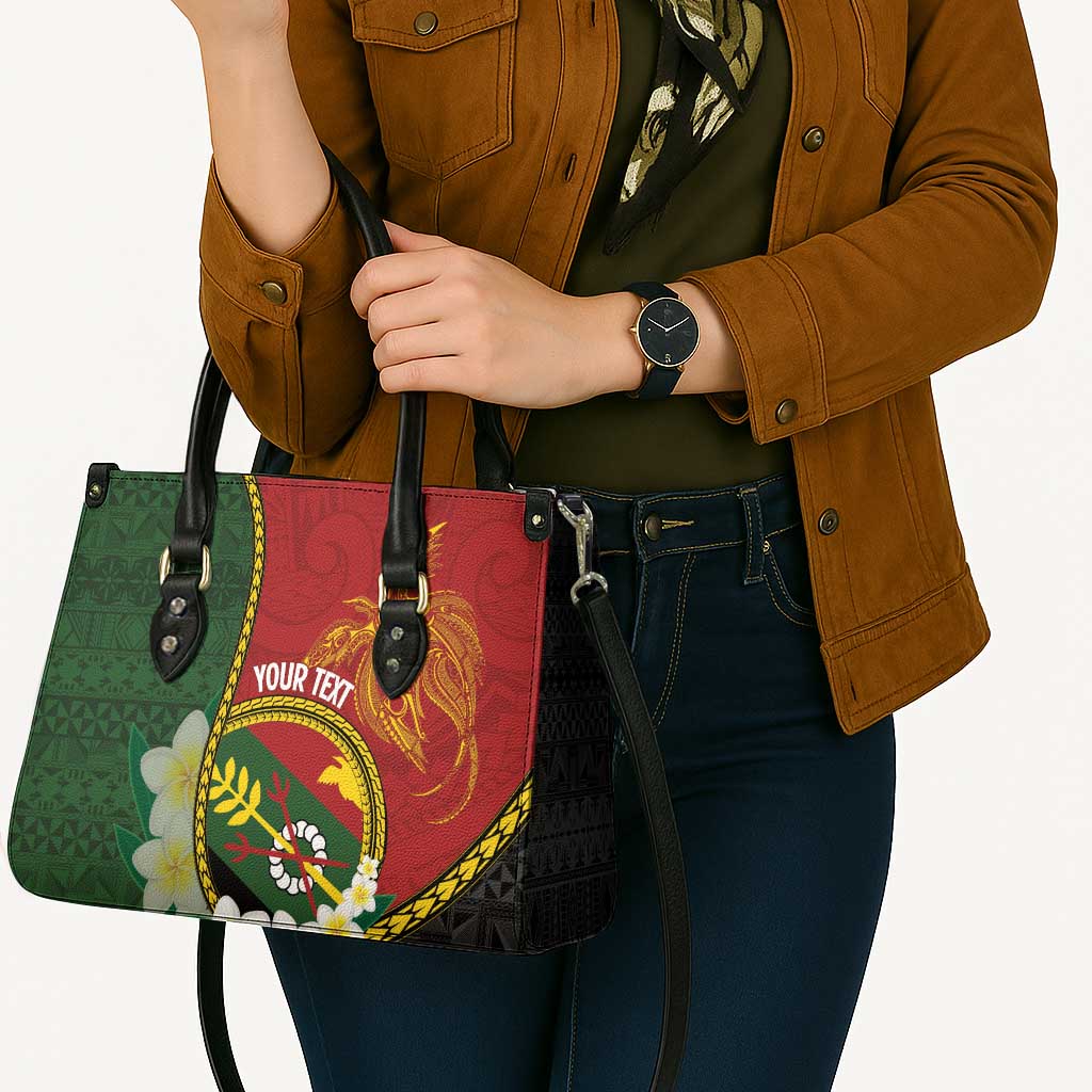 Personalised PNG Simbu Provins Leather Bag Papua New Guinea Plumeria Melanesian Pattern - Polynesian Pride