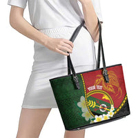 Personalised PNG Simbu Provins Leather Tote Bag Papua New Guinea Plumeria Melanesian Pattern - Polynesian Pride