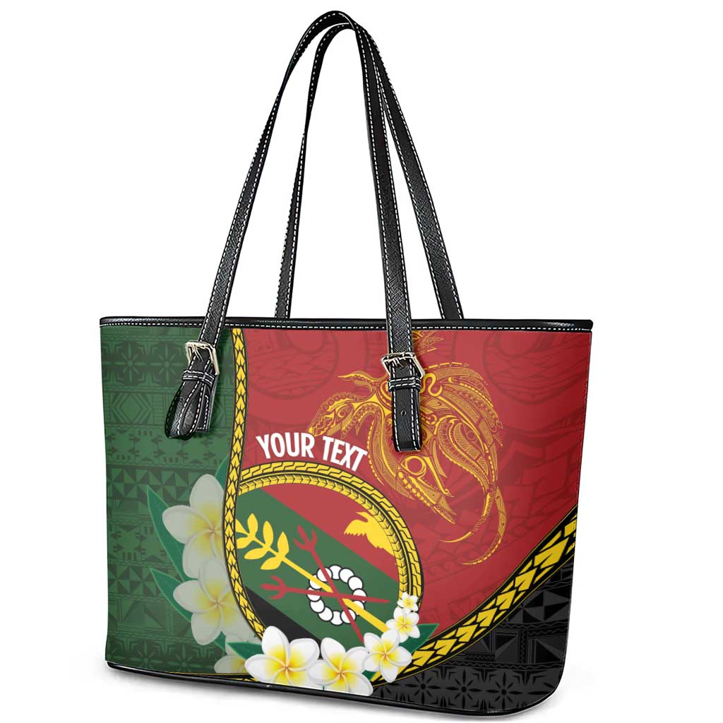 Personalised PNG Simbu Provins Leather Tote Bag Papua New Guinea Plumeria Melanesian Pattern - Polynesian Pride