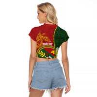Personalised PNG Simbu Provins Raglan Cropped T Shirt Papua New Guinea Plumeria Melanesian Pattern - Polynesian Pride