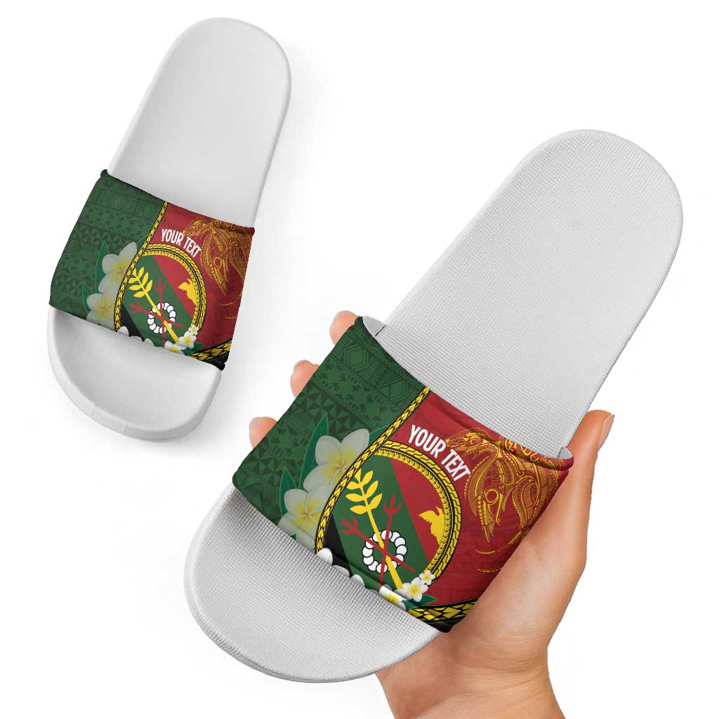 Personalised PNG Simbu Provins Slide Sandals Papua New Guinea Plumeria Melanesian Pattern - Polynesian Pride