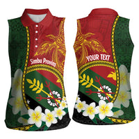 Personalised PNG Simbu Provins Women Sleeveless Polo Shirt Papua New Guinea Plumeria Melanesian Pattern LT14 - Polynesian Pride