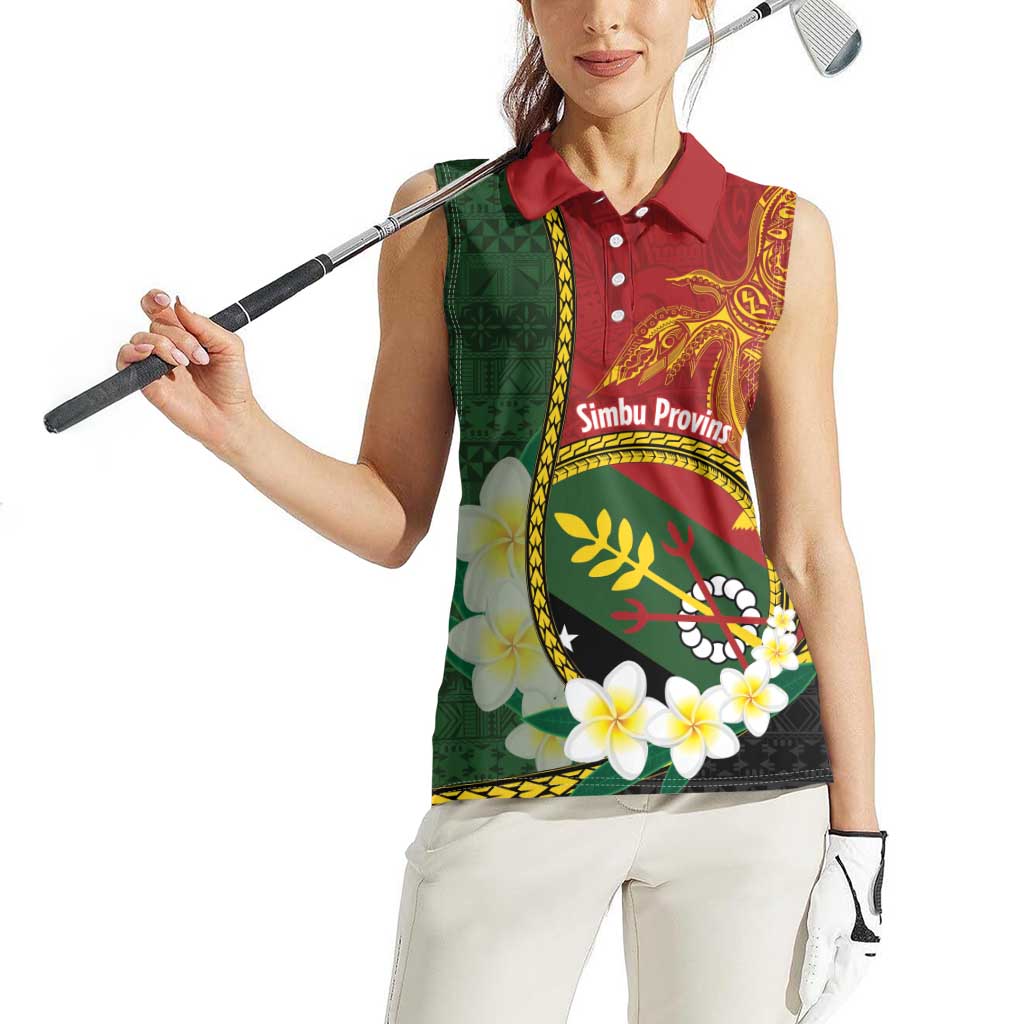 Personalised PNG Simbu Provins Women Sleeveless Polo Shirt Papua New Guinea Plumeria Melanesian Pattern LT14 - Polynesian Pride