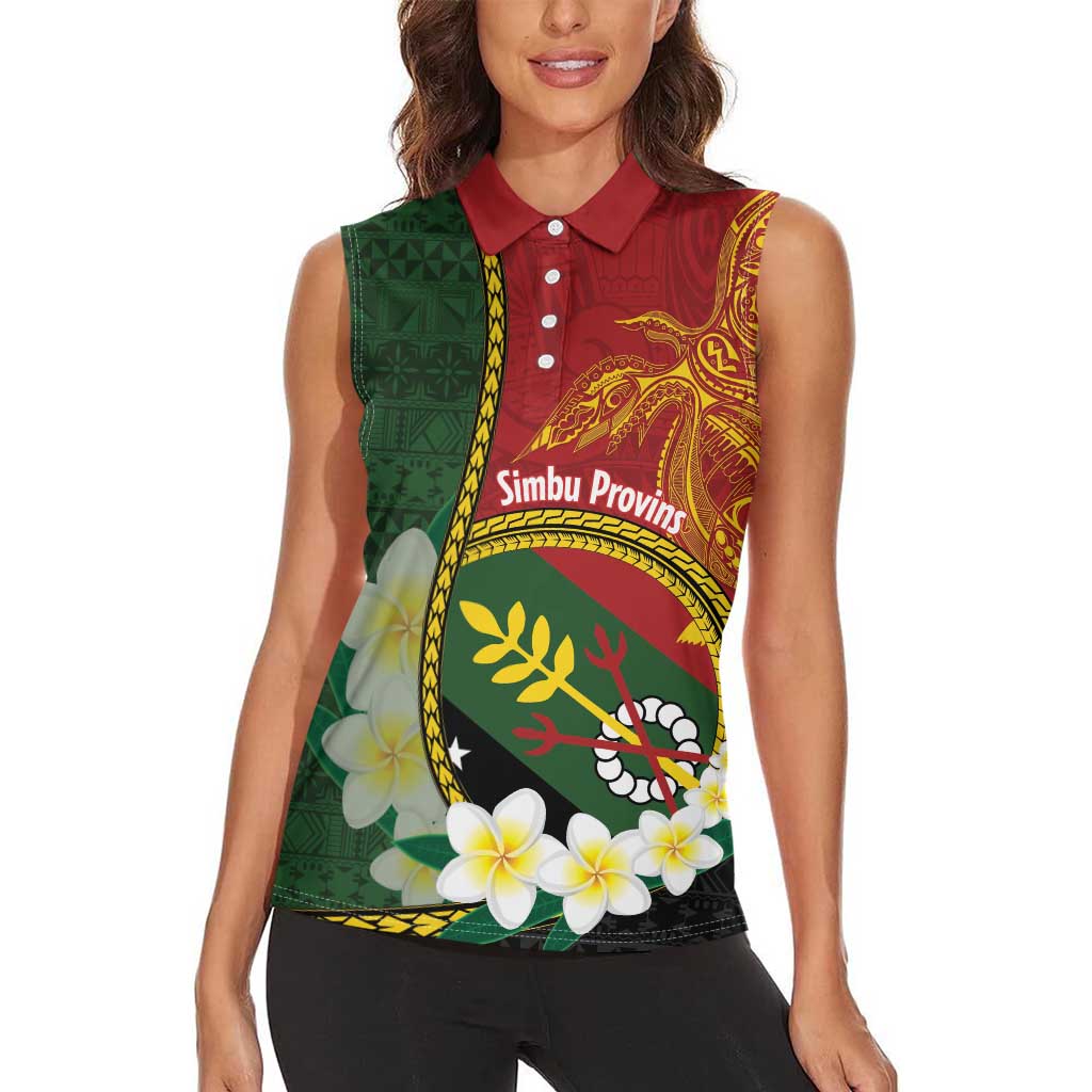 Personalised PNG Simbu Provins Women Sleeveless Polo Shirt Papua New Guinea Plumeria Melanesian Pattern LT14 - Polynesian Pride