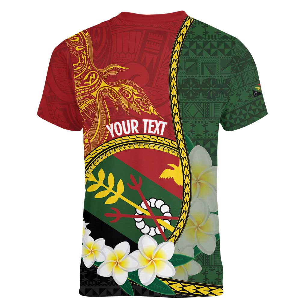 Personalised PNG Simbu Provins Women V-Neck T-Shirt Papua New Guinea Plumeria Melanesian Pattern LT14 - Polynesian Pride