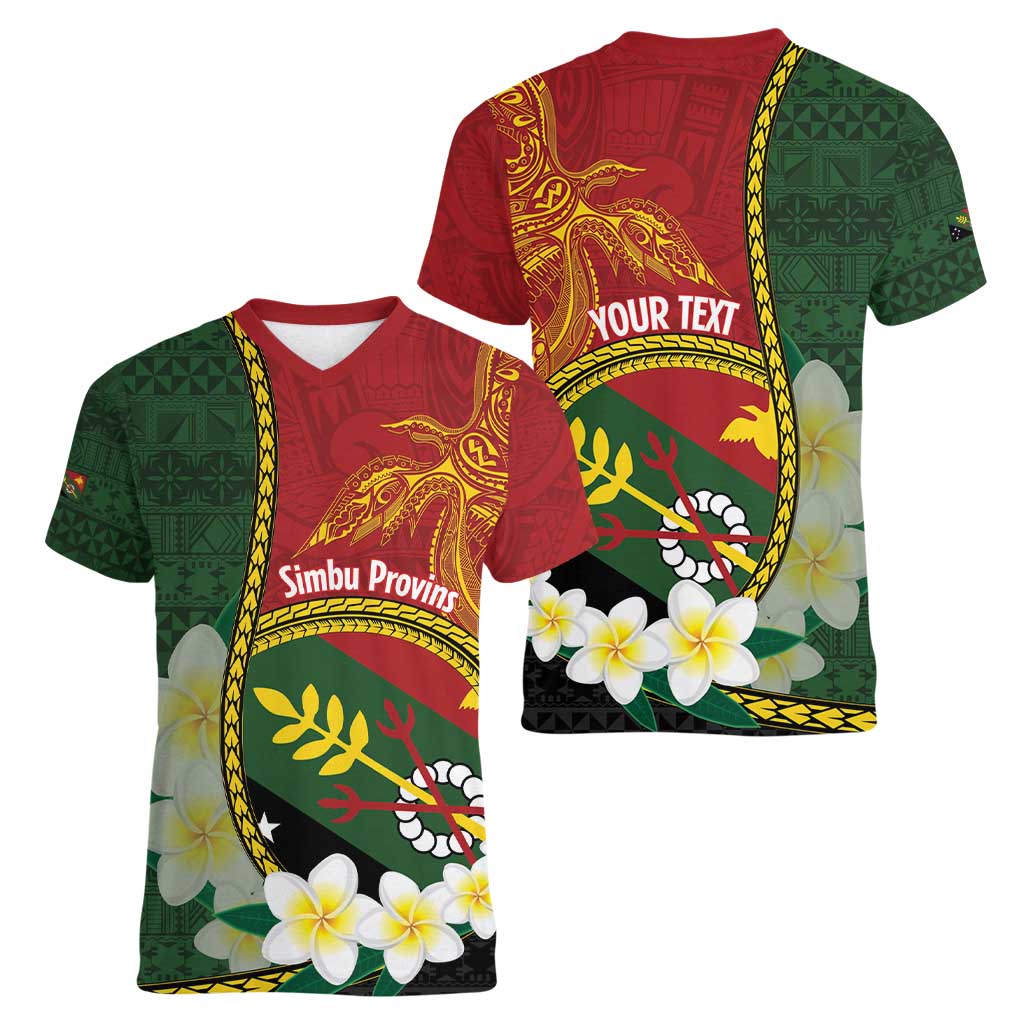 Personalised PNG Simbu Provins Women V-Neck T-Shirt Papua New Guinea Plumeria Melanesian Pattern LT14 - Polynesian Pride