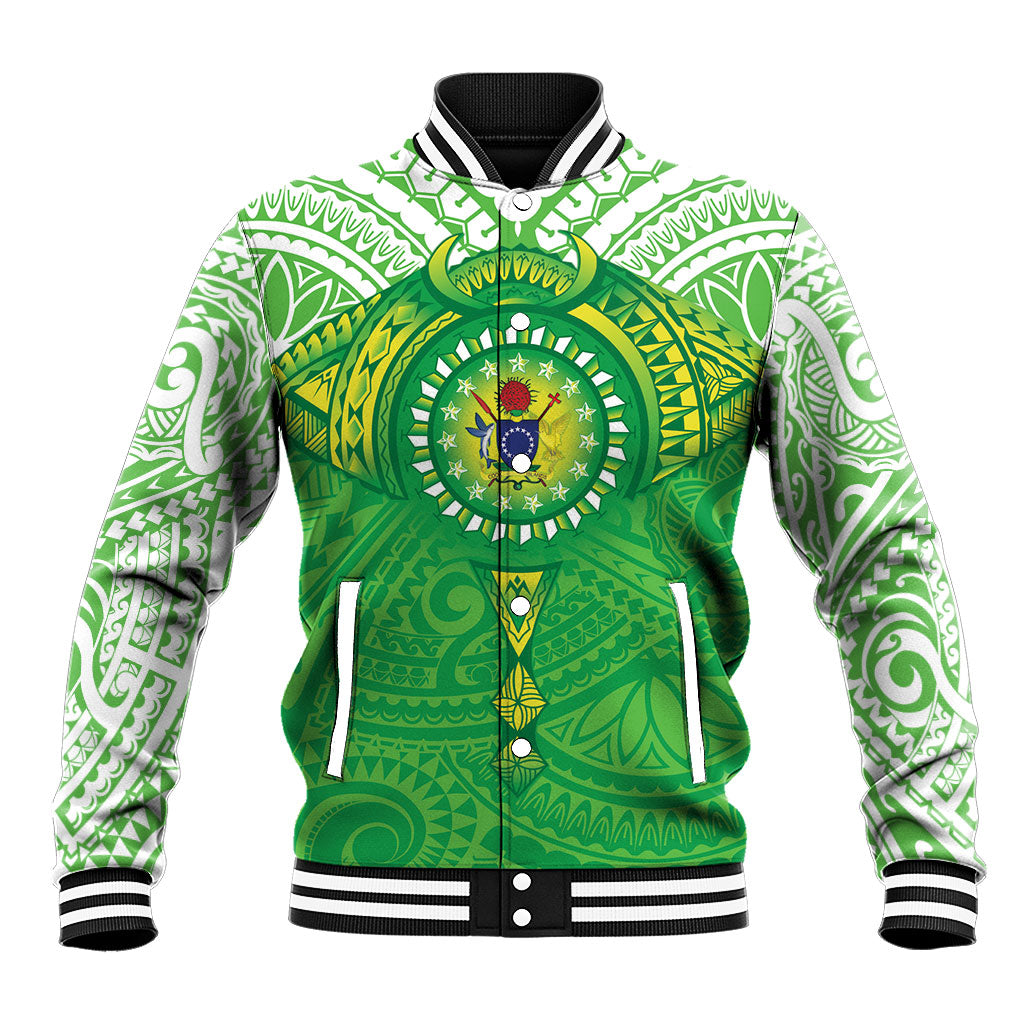 Cook Islands Manta Ray Baseball Jacket Kuki Airani Tattoo Green Color