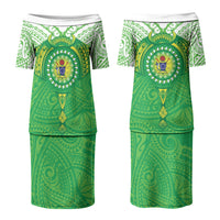 Cook Islands Manta Ray Couples Matching Puletasi and Hawaiian Shirt Kuki Airani Tattoo Green Color LT14 - Polynesian Pride