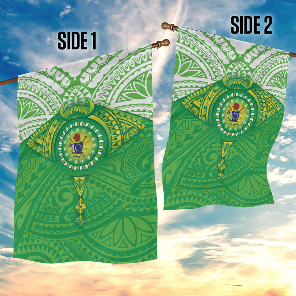 Cook Islands Manta Ray Garden Flag Kuki Airani Tattoo Green Color LT14 - Polynesian Pride