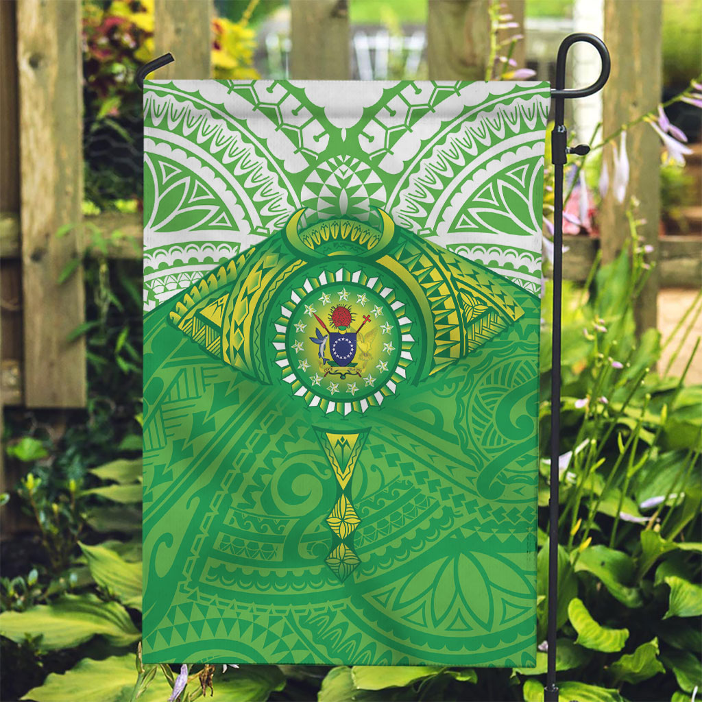 Cook Islands Manta Ray Garden Flag Kuki Airani Tattoo Green Color LT14 Garden Flag Green - Polynesian Pride