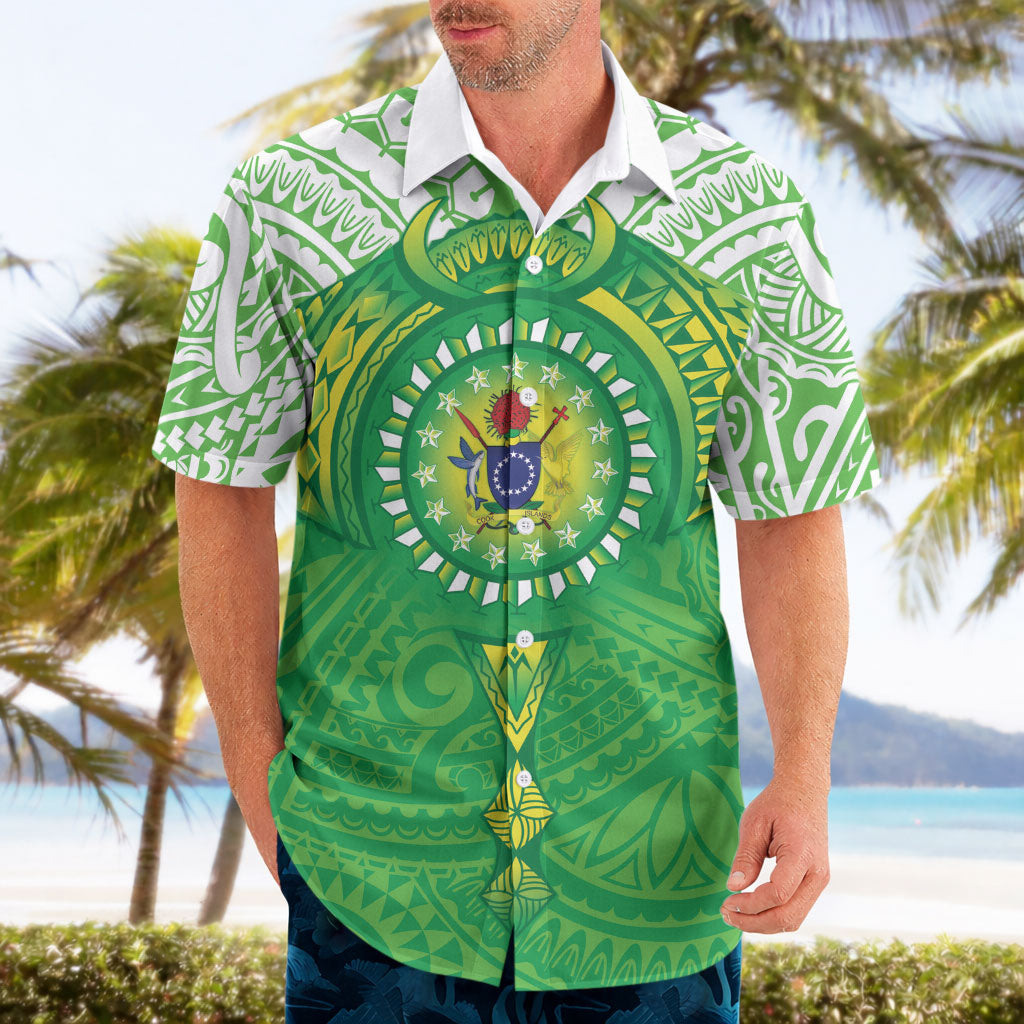 Cook Islands Manta Ray Hawaiian Shirt Kuki Airani Tattoo Green Color LT14 - Polynesian Pride