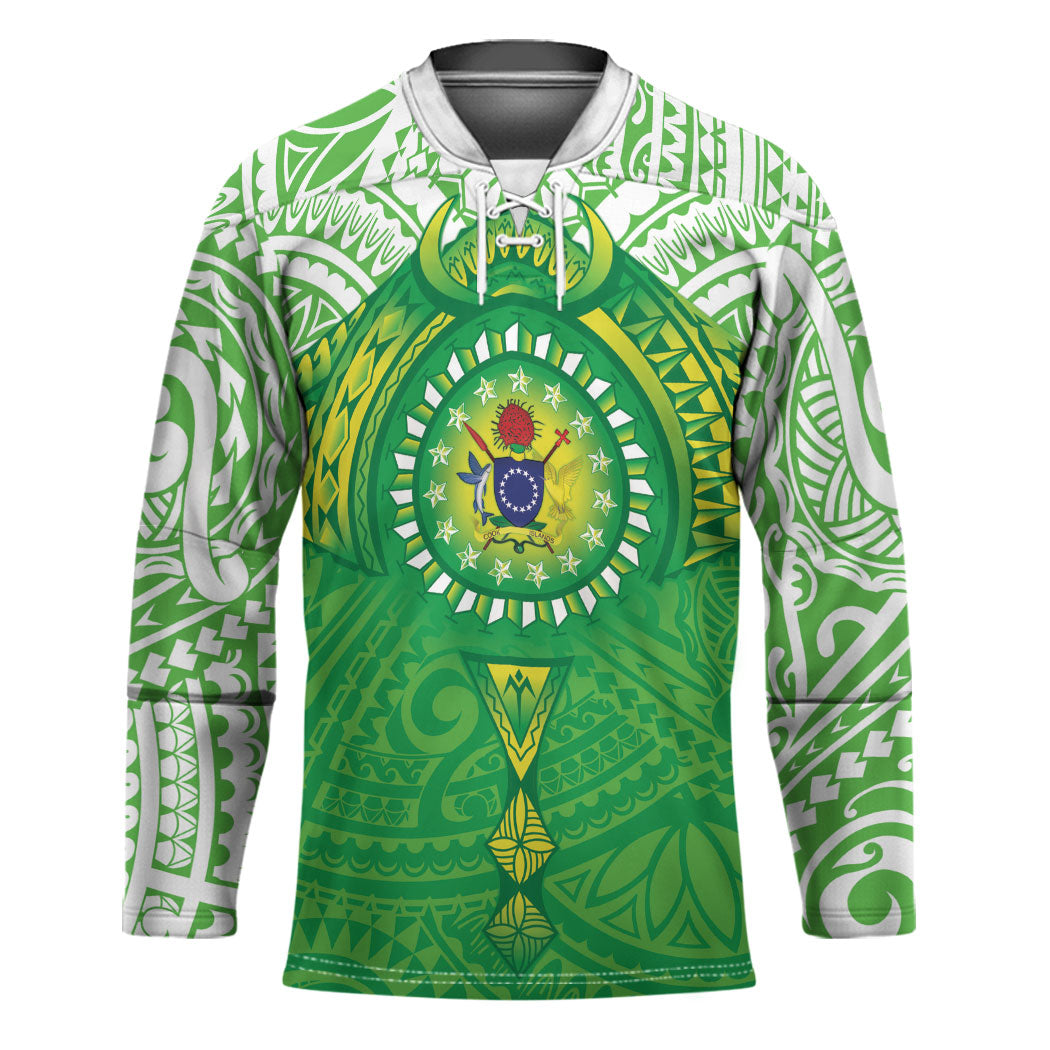 Cook Islands Manta Ray Hockey Jersey Kuki Airani Tattoo Green Color