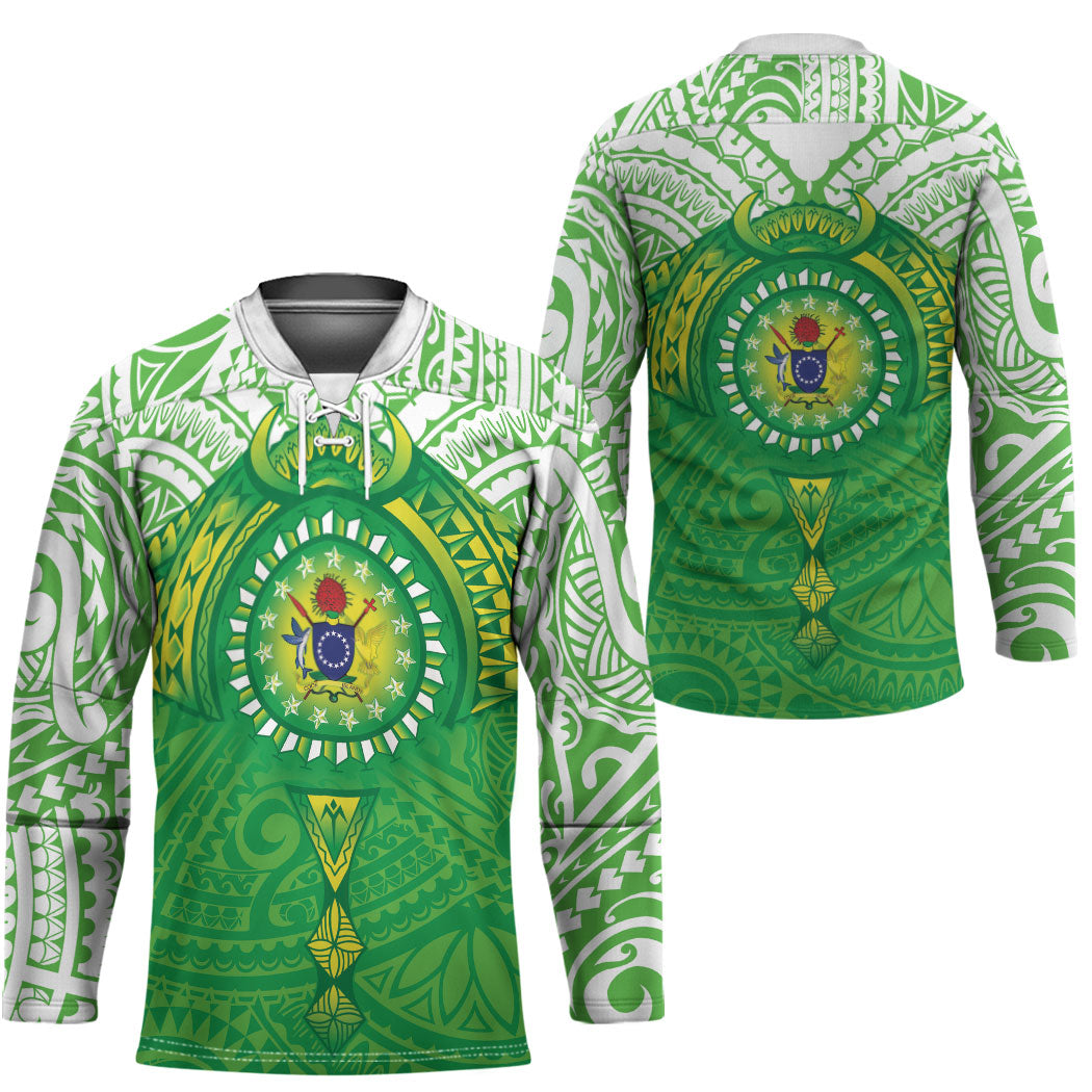 Cook Islands Manta Ray Hockey Jersey Kuki Airani Tattoo Green Color LT14 - Polynesian Pride