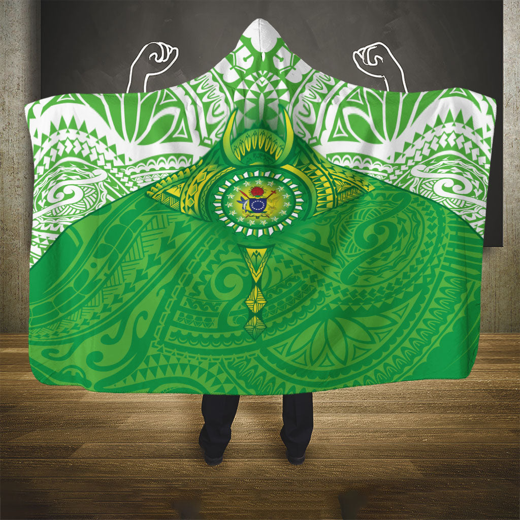 Cook Islands Manta Ray Hooded Blanket Kuki Airani Tattoo Green Color LT14 - Polynesian Pride
