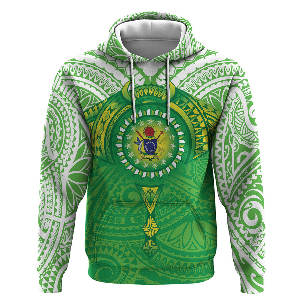 Cook Islands Manta Ray Hoodie Kuki Airani Tattoo Green Color