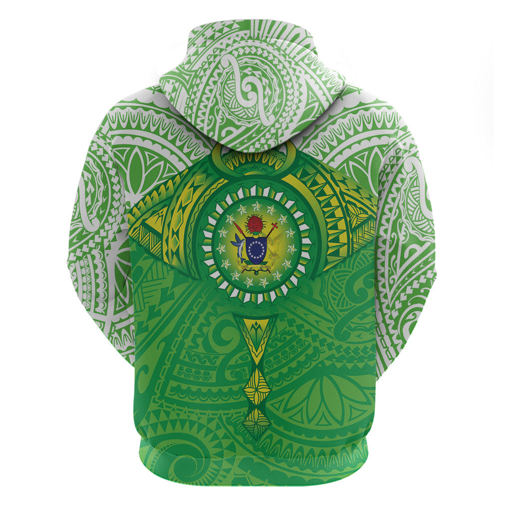 Cook Islands Manta Ray Hoodie Kuki Airani Tattoo Green Color LT14 - Polynesian Pride