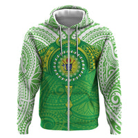 Cook Islands Manta Ray Hoodie Kuki Airani Tattoo Green Color LT14 Zip Hoodie Green - Polynesian Pride