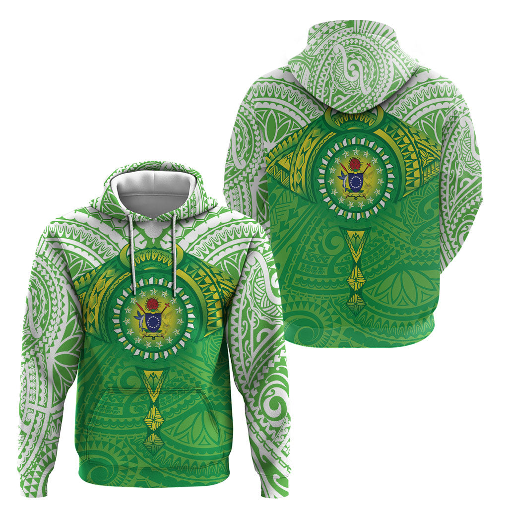 Cook Islands Manta Ray Hoodie Kuki Airani Tattoo Green Color LT14 - Polynesian Pride
