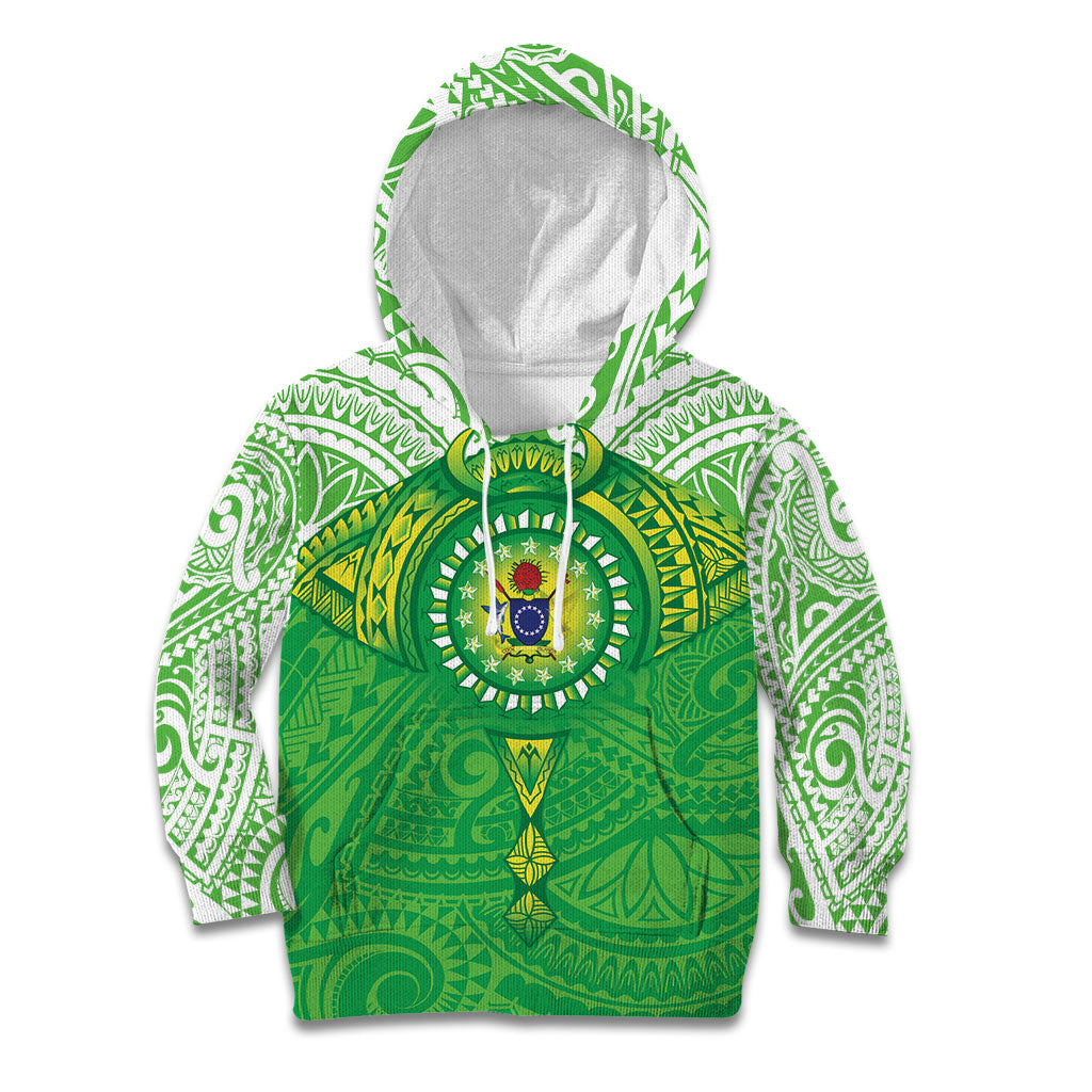 Cook Islands Manta Ray Kid Hoodie Kuki Airani Tattoo Green Color