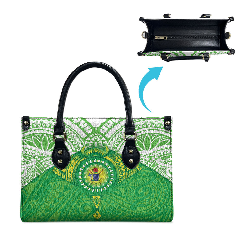 Cook Islands Manta Ray Leather Bag Kuki Airani Tattoo Green Color LT14 - Polynesian Pride