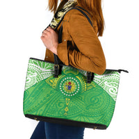 Cook Islands Manta Ray Leather Tote Bag Kuki Airani Tattoo Green Color LT14 Green - Polynesian Pride