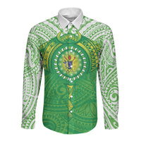 Cook Islands Manta Ray Long Sleeve Button Shirt Kuki Airani Tattoo Green Color LT14 Unisex Green - Polynesian Pride