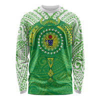 Cook Islands Manta Ray Long Sleeve Shirt Kuki Airani Tattoo Green Color LT14 Unisex Green - Polynesian Pride