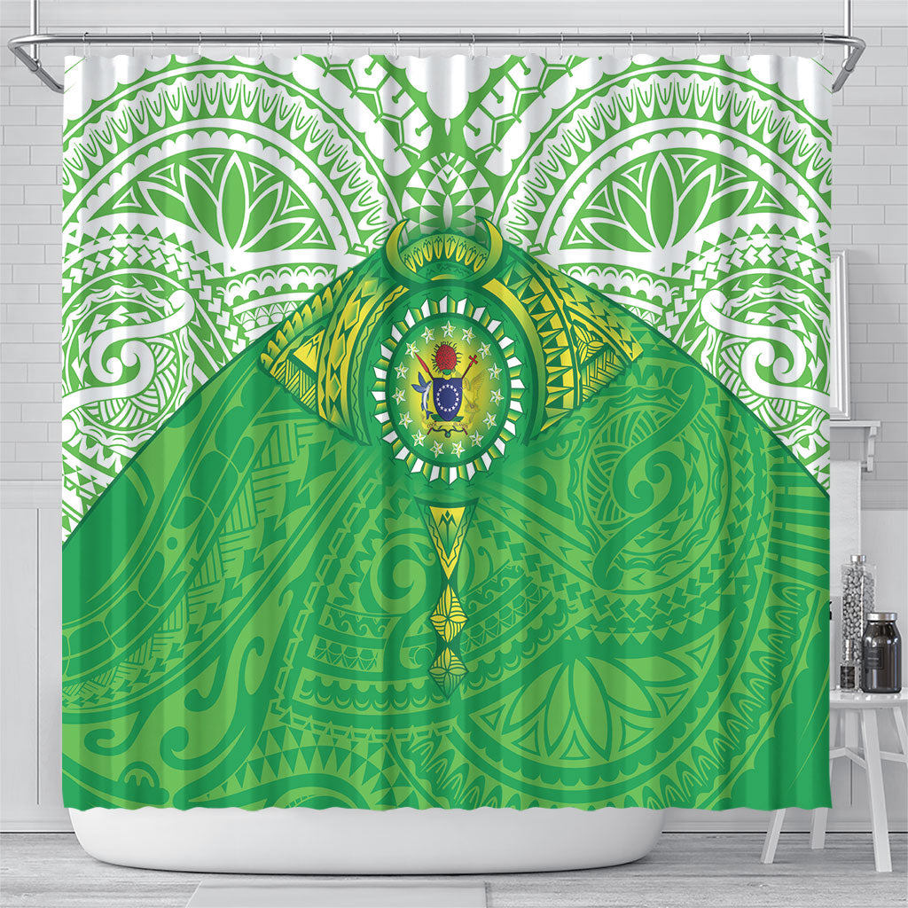 Cook Islands Manta Ray Shower Curtain Kuki Airani Tattoo Green Color LT14 - Polynesian Pride