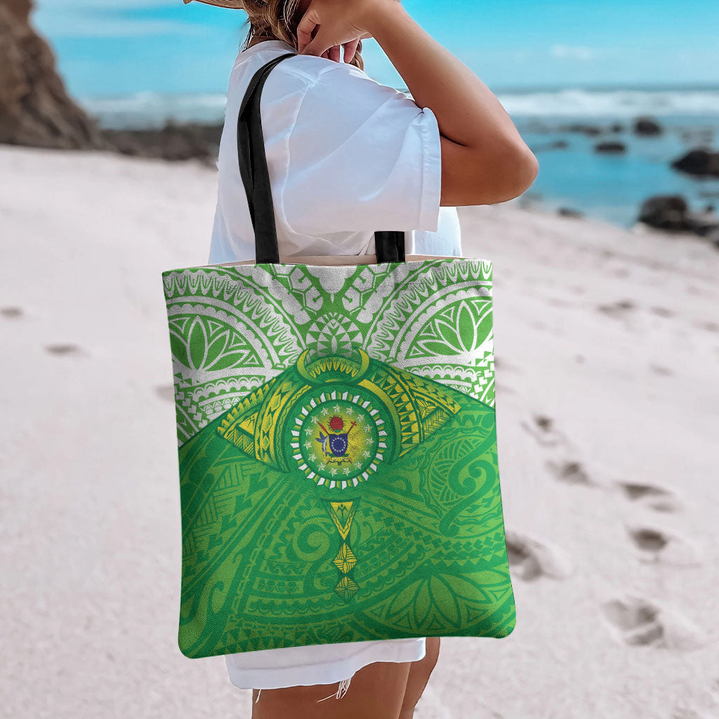 Cook Islands Manta Ray Tote Bag Kuki Airani Tattoo Green Color LT14 - Polynesian Pride