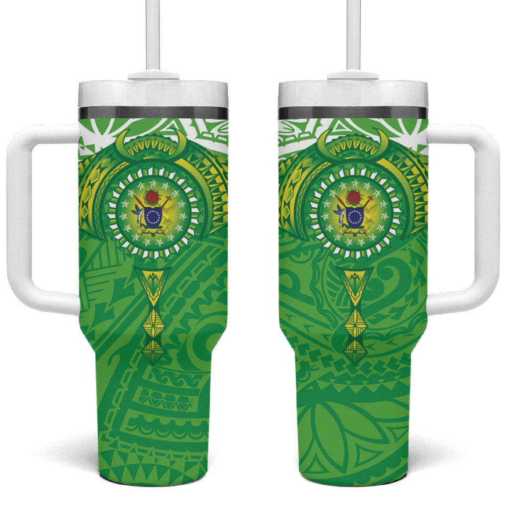Cook Islands Manta Ray Tumbler With Handle Kuki Airani Tattoo Green Color LT14 One Size: 40 oz Green - Polynesian Pride